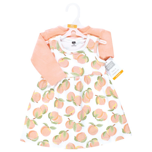 Hudson Baby Cotton Dress and Cardigan Set, Sweet Peach