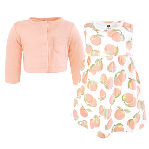 Hudson Baby Cotton Dress and Cardigan Set, Sweet Peach