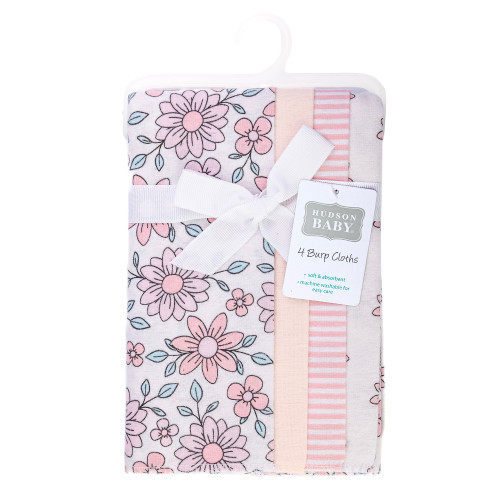 Hudson Baby Cotton Flannel Burp Cloths, Pink Mint Floral 1