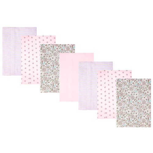 Hudson Baby Cotton Flannel Burp Cloths, Outline Floral Soft Pink 2