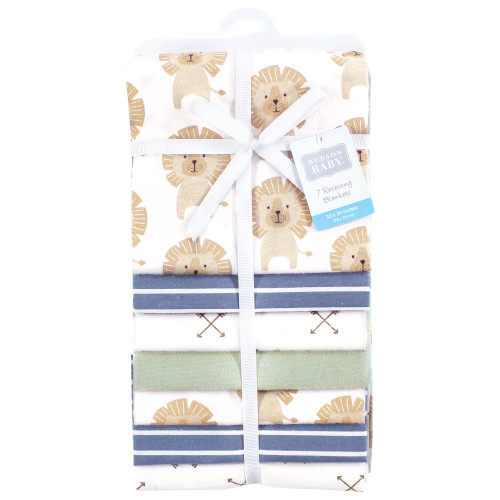 Hudson Baby Cotton Flannel Receiving Blankets Bundle, Modern Lion