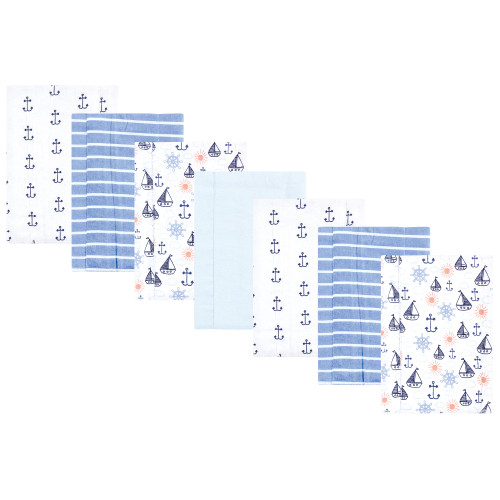 Hudson Baby Cotton Flannel Burp Cloths, Sunshine And Sailboats 7-Pack