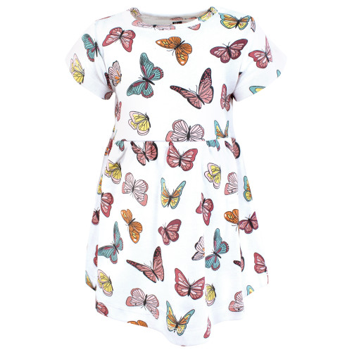 Hudson Baby Cotton Dress and Cardigan Set, Mauve Butterflies