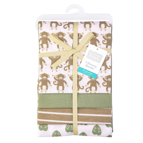 Hudson Baby Cotton Flannel Receiving Blankets, Monkey