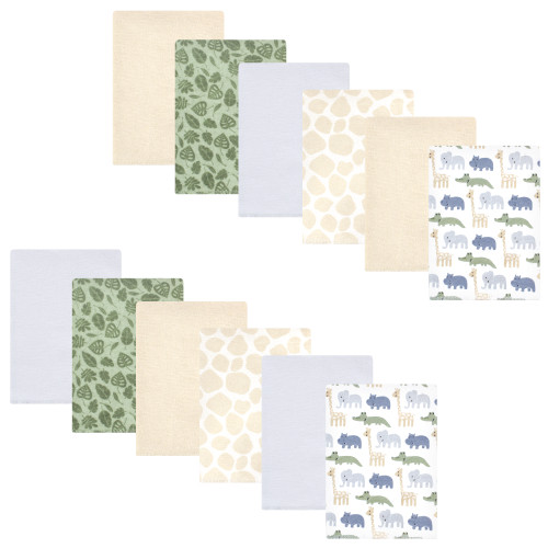 Hudson Baby Cotton Flannel Burp Cloths Bundle, Wild Leaf Safari 12-Pack