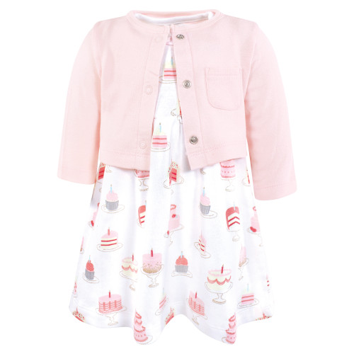 Hudson Baby Cotton Dress and Cardigan Set, Birthday Cake