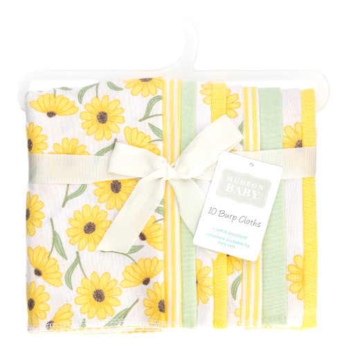 Hudson Baby Cotton Flannel Burp Cloths, Yellow Daisy
