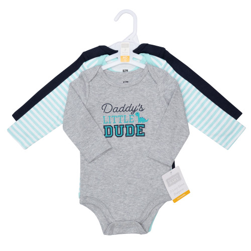 Hudson Baby Cotton Long-Sleeve Bodysuits 3-Pack, Little Dude Dino