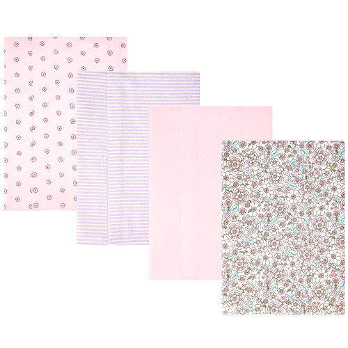 Hudson Baby Cotton Flannel Burp Cloths, Outline Floral Soft Pink 1