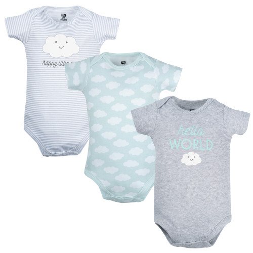 Hudson Baby Cotton Bodysuits 3-Pack, Hello World Cloud