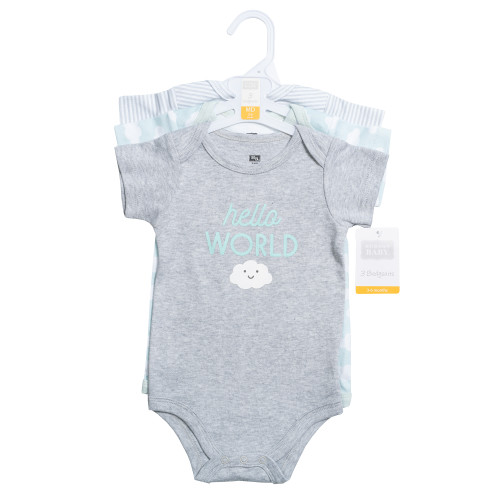 Hudson Baby Cotton Bodysuits 3-Pack, Hello World Cloud