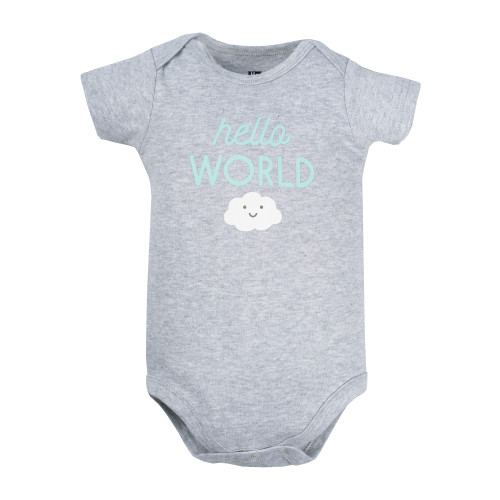 Hudson Baby Cotton Bodysuits 3-Pack, Hello World Cloud