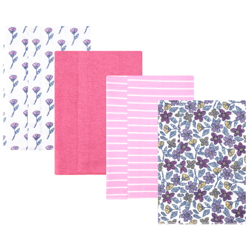 Hudson Baby Cotton Flannel Burp Cloths, Begonia Pink Floral