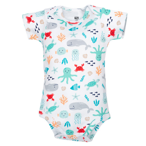 Hudson Baby Cotton Bodysuits 5-Pack, Sea Characters
