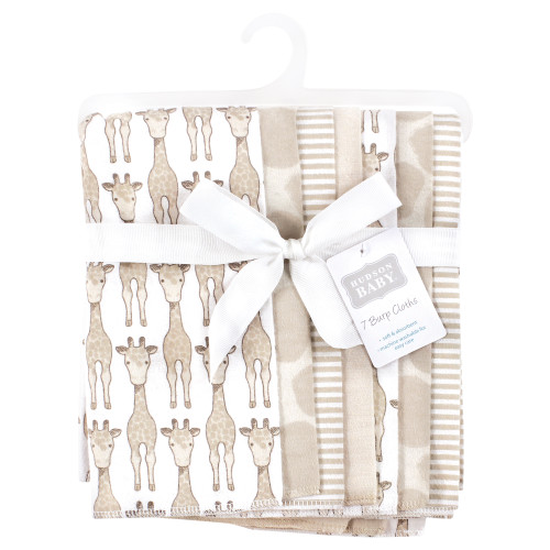 Hudson Baby Cotton Flannel Burp Cloths, Giraffe 7-Pack