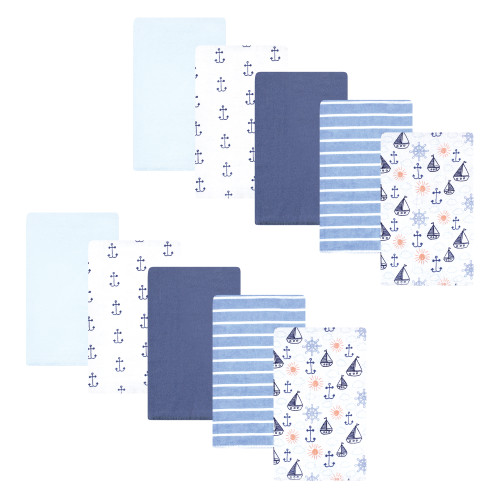 Hudson Baby Cotton Flannel Burp Cloths, Sunshine And Sailboats 10-Pack