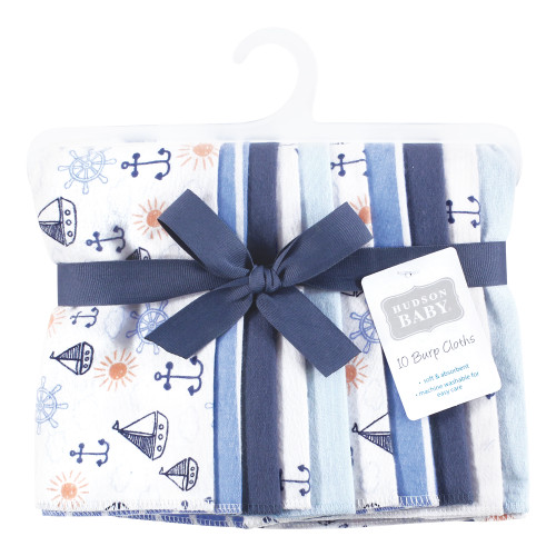 Hudson Baby Cotton Flannel Burp Cloths, Sunshine And Sailboats 10-Pack
