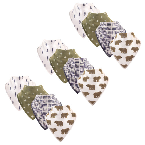 Hudson Baby Cotton Fleece Bandana Bibs, Bears 12-Pack