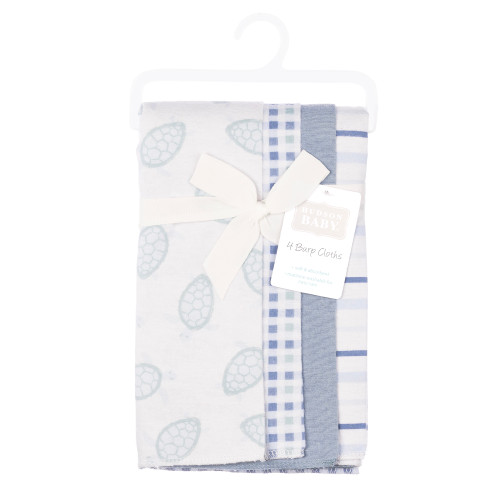Hudson Baby Cotton Flannel Burp Cloths, Little Sea Turtle 4-Pack