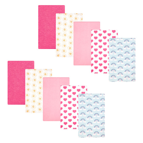 Hudson Baby Cotton Flannel Burp Cloths, Cloudy Rainbow