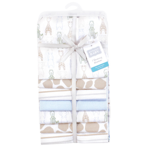 Hudson Baby Cotton Flannel Receiving Blankets Bundle, Modern Safari Friends 7-Pack