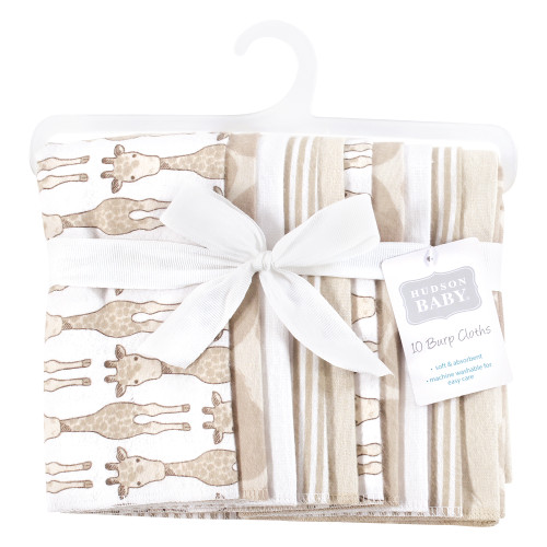 Hudson Baby Cotton Flannel Burp Cloths, Giraffe 10-Pack