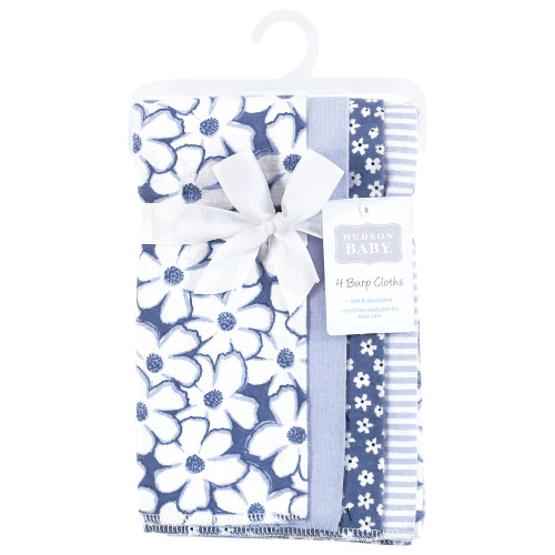 Hudson Baby Cotton Flannel Burp Cloths, Blue Cosmos