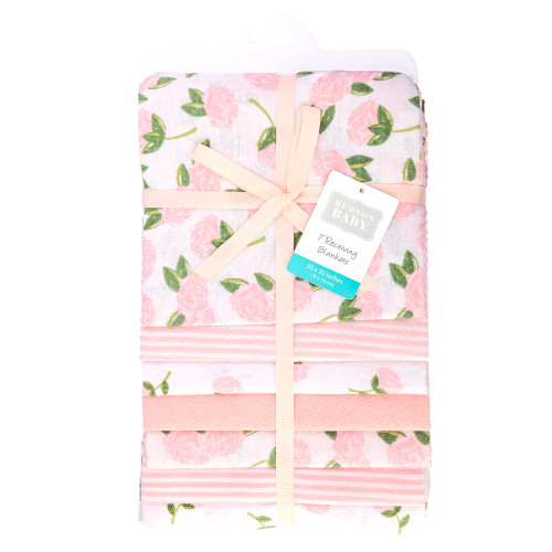 Hudson Baby Cotton Flannel Receiving Blankets Bundle, Pink Peony 1