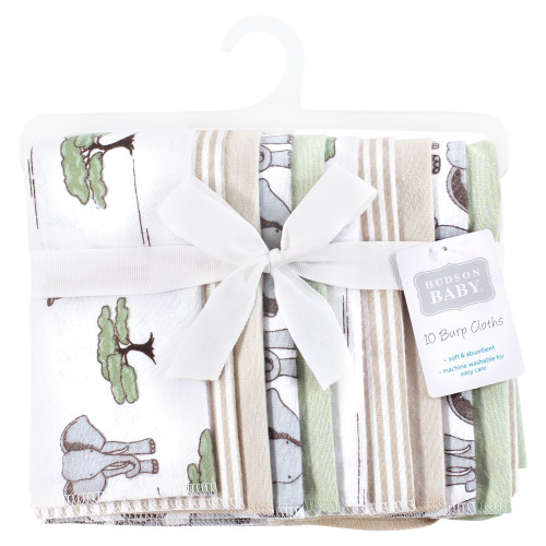 Hudson Baby Cotton Flannel Burp Cloths, Wild Safari Adventures 10-Pack