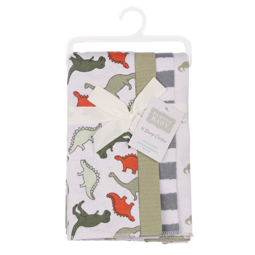 Hudson Baby Cotton Flannel Burp Cloths, Multi Color Dino 4-Pack