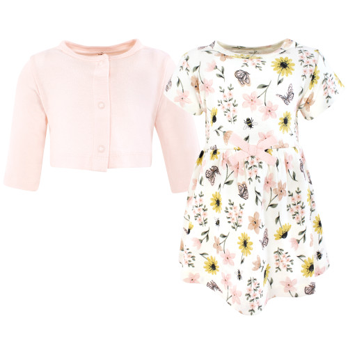 Touched By Nature Organic Cotton Dress and Cardigan, Soft Wildflower