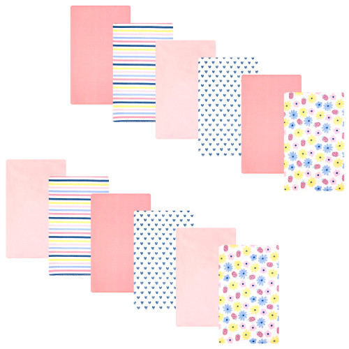 Hudson Baby Cotton Flannel Burp Cloths Bundle, Flowers And Strawberries