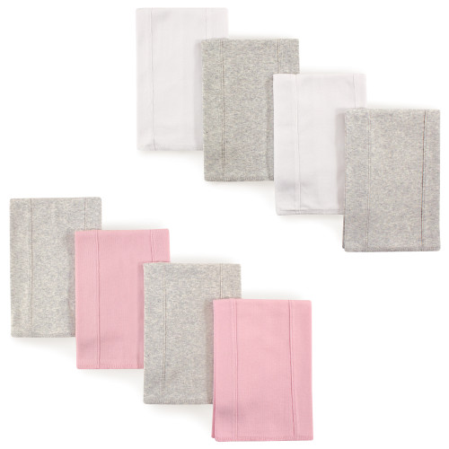Touched By Nature Organic Cotton Burp Cloths, Pink Gray and White 8-Pack