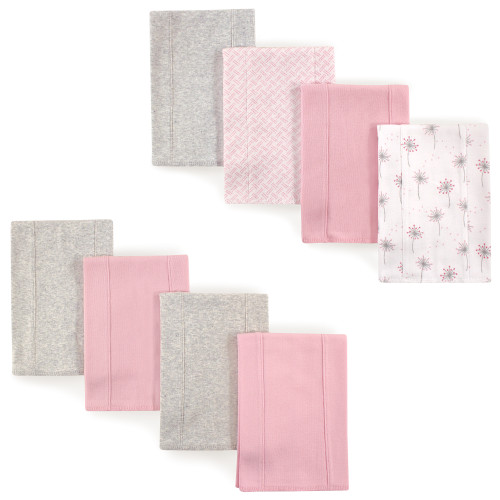 Touched By Nature Organic Cotton Burp Cloths, Pink Gray and Dandelions 8-Pack