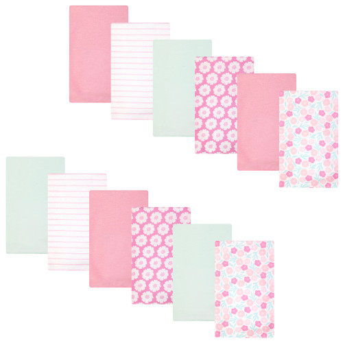 Hudson Baby Cotton Flannel Burp Cloths Bundle, Pink Daisies