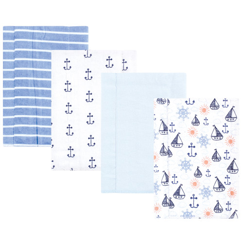 Hudson Baby Cotton Flannel Burp Cloths, Sunshine And Sailboats 4-Pack