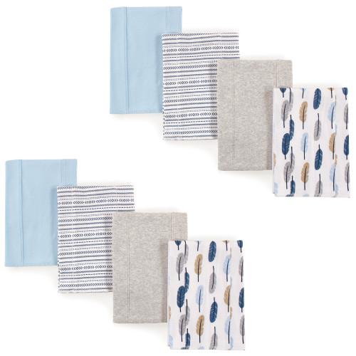 Touched By Nature Organic Cotton Burp Cloths, Blue Feathers 8-Pack