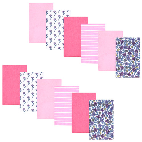 Hudson Baby Cotton Flannel Burp Cloths Bundle, Begonia Pink Floral