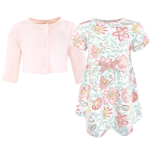 Touched By Nature Organic Cotton Dress and Cardigan, Traditional Floral