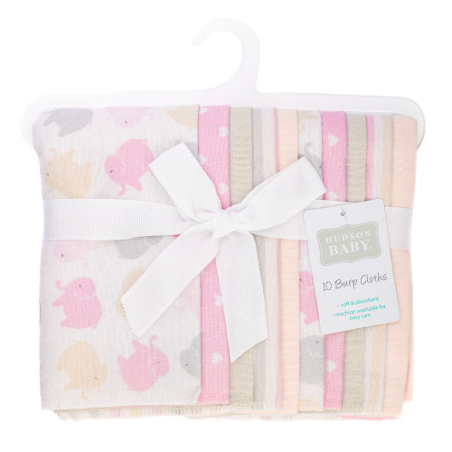 Hudson Baby Cotton Flannel Burp Cloths, Multi Color Girl Elephant