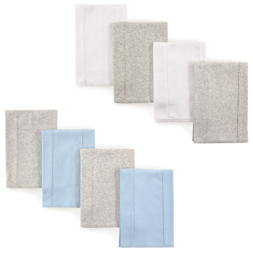 Touched By Nature Organic Cotton Burp Cloths, Blue Gray and White 8-Pack