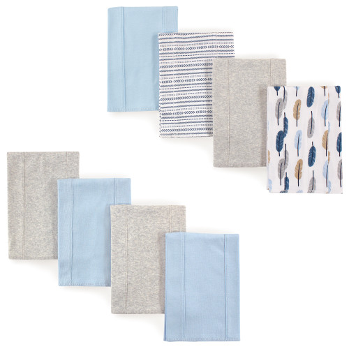Touched By Nature Organic Cotton Burp Cloths, Blue Gray and Feathers 8-Pack