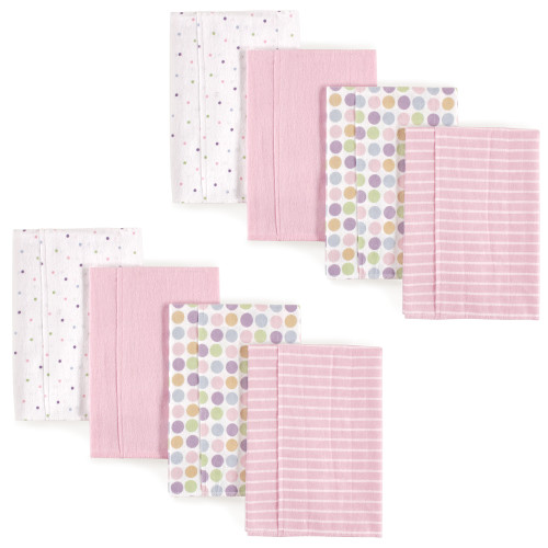 Luvable Friends Cotton Flannel Burp Cloths, Pink Polka Dots 8Pack