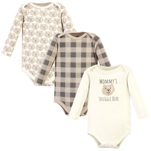 Hudson Baby Cotton Long-Sleeve Bodysuits 3-Pack, Snuggle Bear