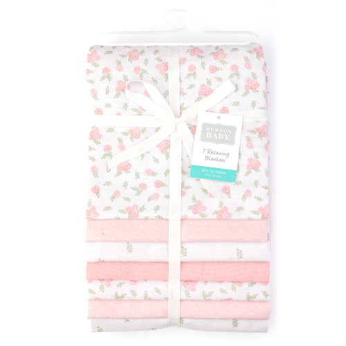 Hudson Baby Cotton Flannel Receiving Blankets Bundle, Tiny Rose