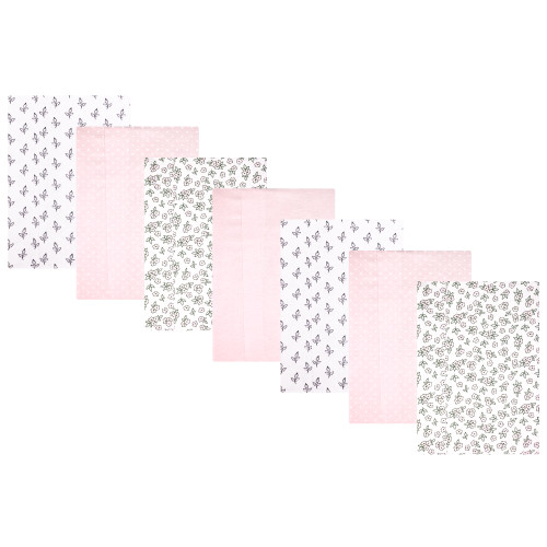 Hudson Baby Cotton Flannel Burp Cloths, Pink Primrose 2