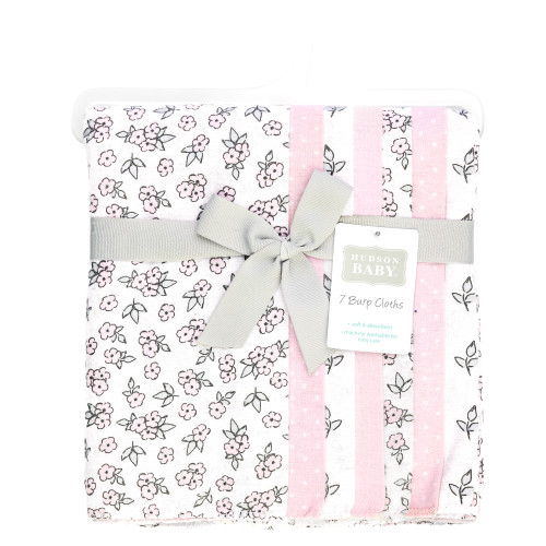 Hudson Baby Cotton Flannel Burp Cloths, Pink Primrose 2