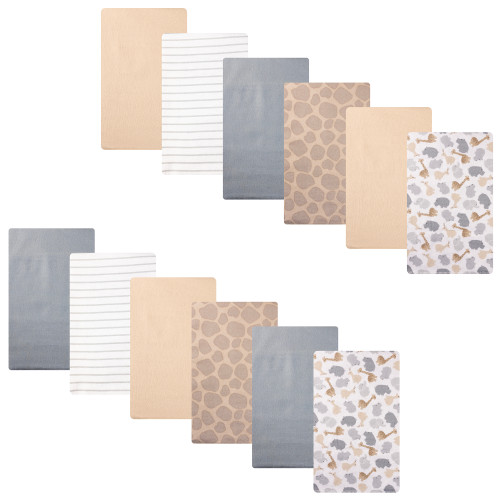 Hudson Baby Cotton Flannel Burp Cloths Bundle, Safari Friends 12-Pack