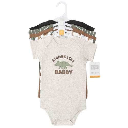 Hudson Baby Cotton Bodysuits 5-Pack, Strong Like Daddy Dino