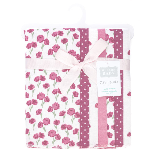 Hudson Baby Cotton Flannel Burp Cloths, Wild Rose Floral 1